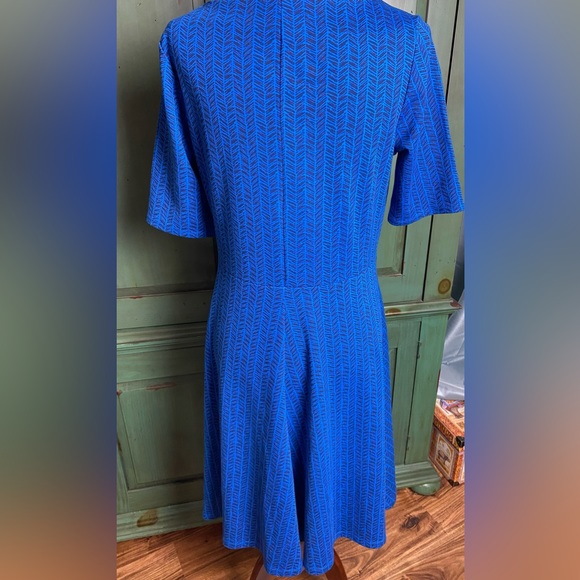 Lands End Elbow Sleeve Fit and Flare Dress Blue Black Medium (10-12) - Picture 3 of 5